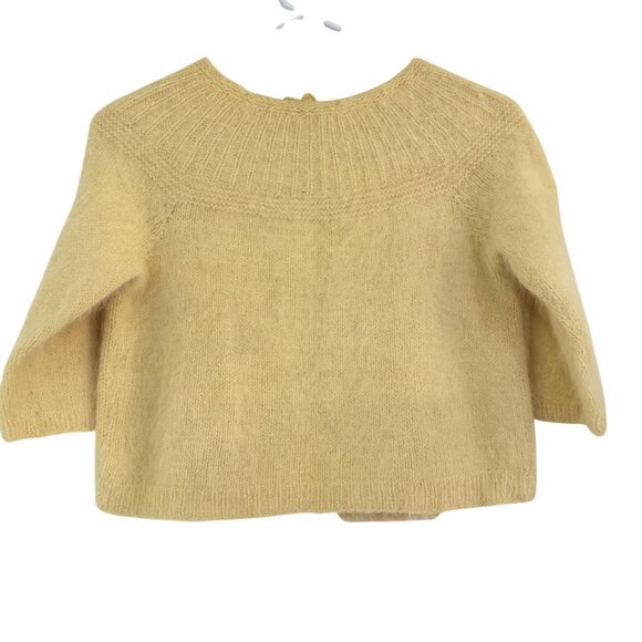 Vintage Handmade Womens Cashmere blend Yellow 3/4 Sleeve Knitted Tie Cardigan XS - Picture 4 of 6